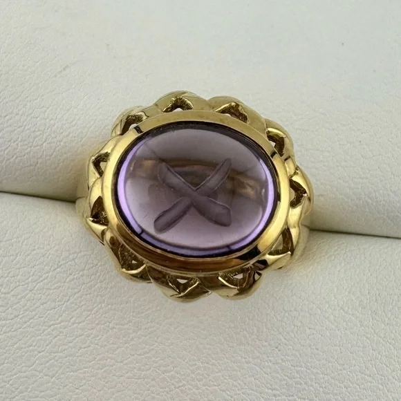 Tiffany & Co. 18k Amethyst Basket Ring Paloma Picasso Graffiti X Etched Gemstone - Picture 3 of 7
